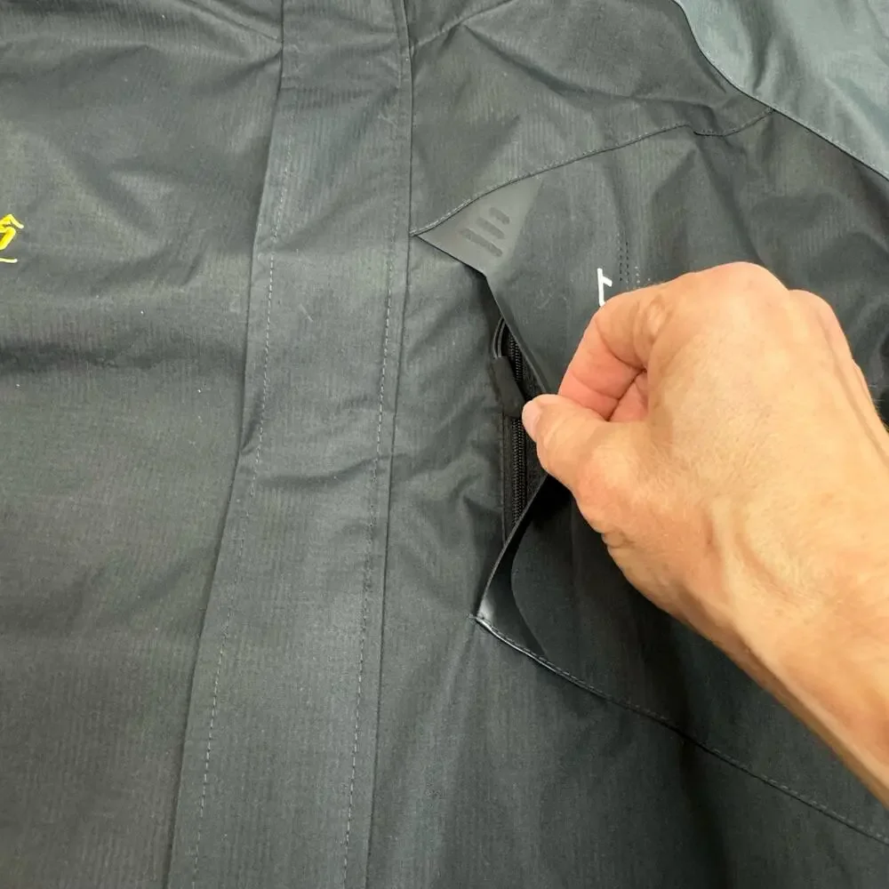 TEZO Mens Windbreaker Rain Jacket Water Resistant Removable Hood Black Gray XL